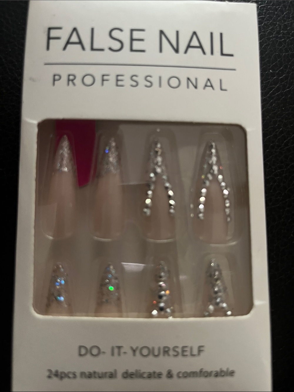 Professional False Nail Set with Silver Rhinestones